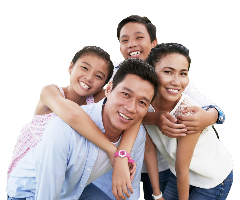 Happy family is smiling in the park