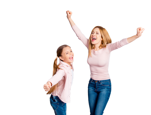 Mother and daughter are smiling and having a good time together