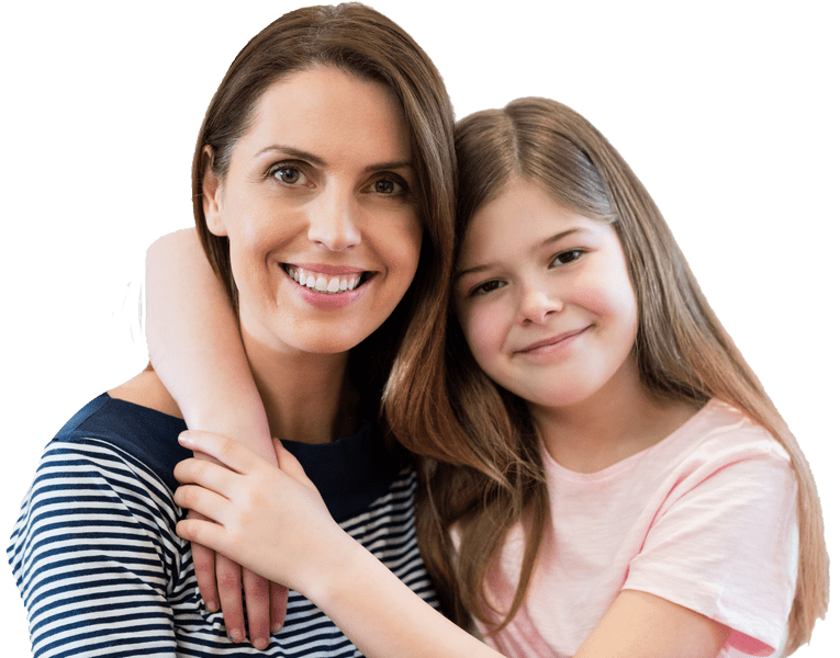 A joyful moment captured: a mother and her daughter sharing warm smiles